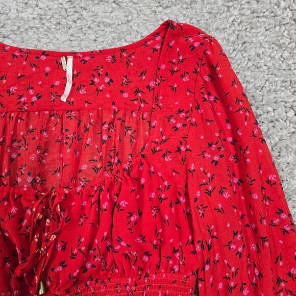 Free People Womens Lolita Smocked Floral Peasant Crop Top Size S Boho Romantic - Picture 4 of 14